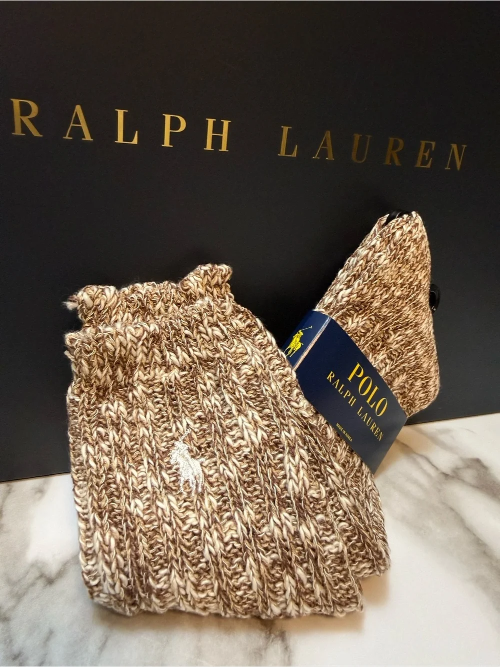 Polo Ralph Lauren Brown Marled Boot Socks Cozy Winter Cabin Style
